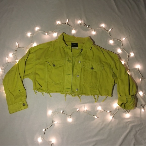 cropped green jean jacket